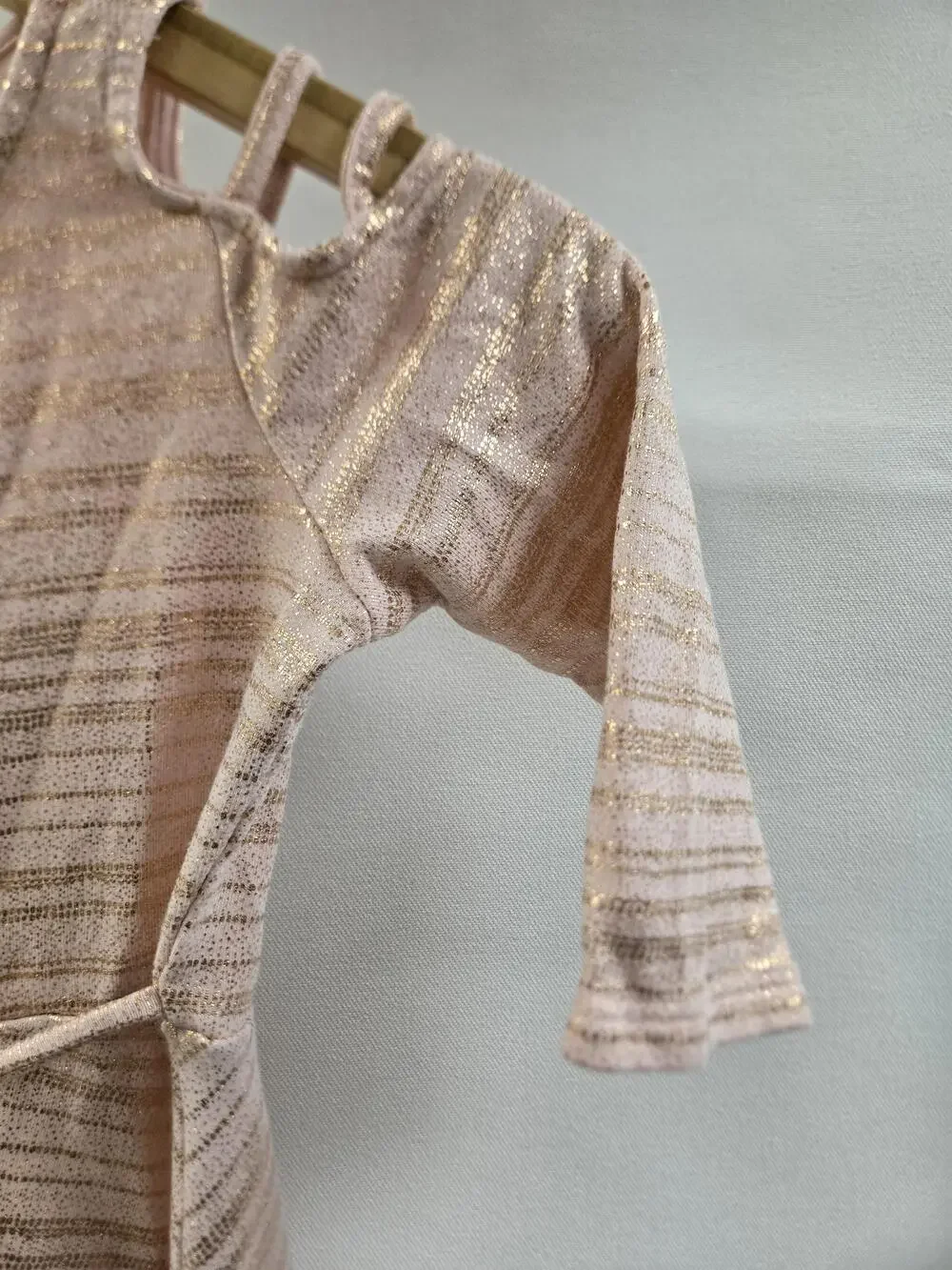 Justice Dress Girls Size 12 Metallic Stripe Long Sleeve Cold Shoulder Keyhole